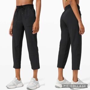 Lululemon Beyond the Studio Drawstring Crop Pants Black Size 6 Athleisure Travel